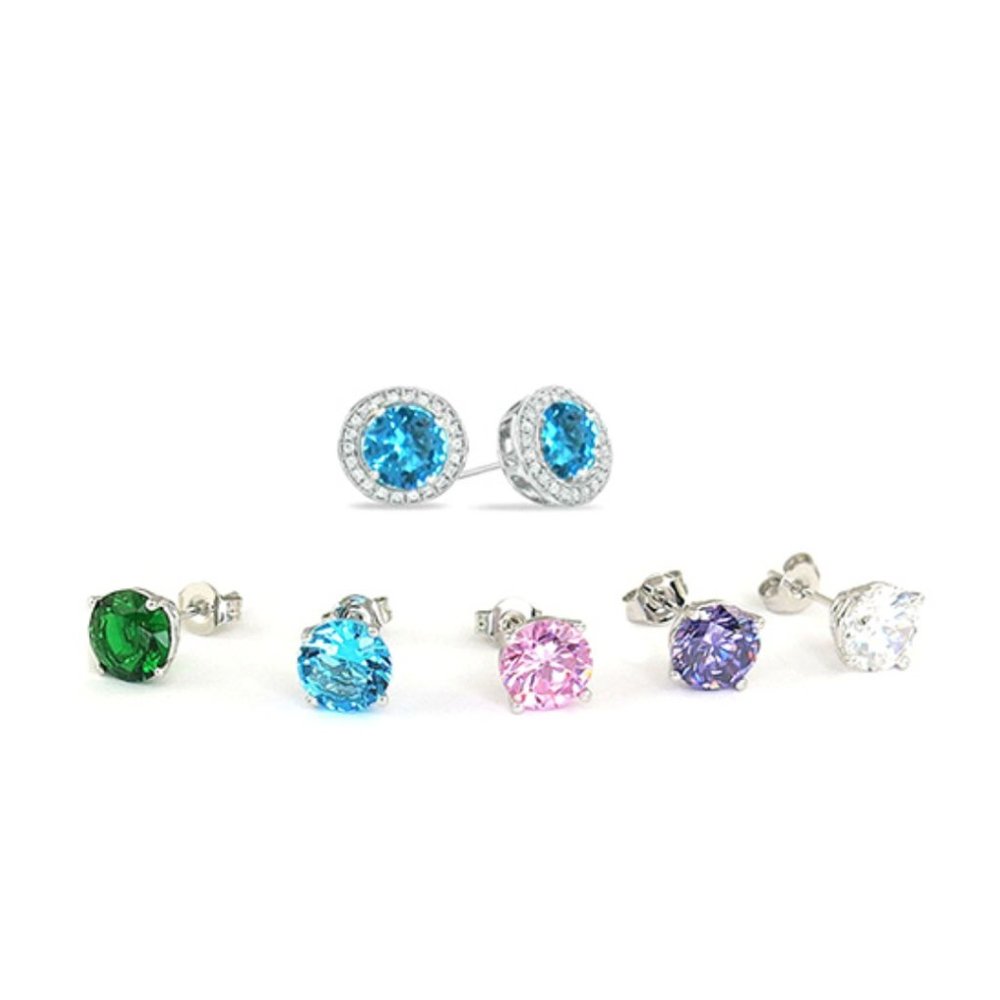Crystal & Silvertone Multicolor Halo Stud Earring Set